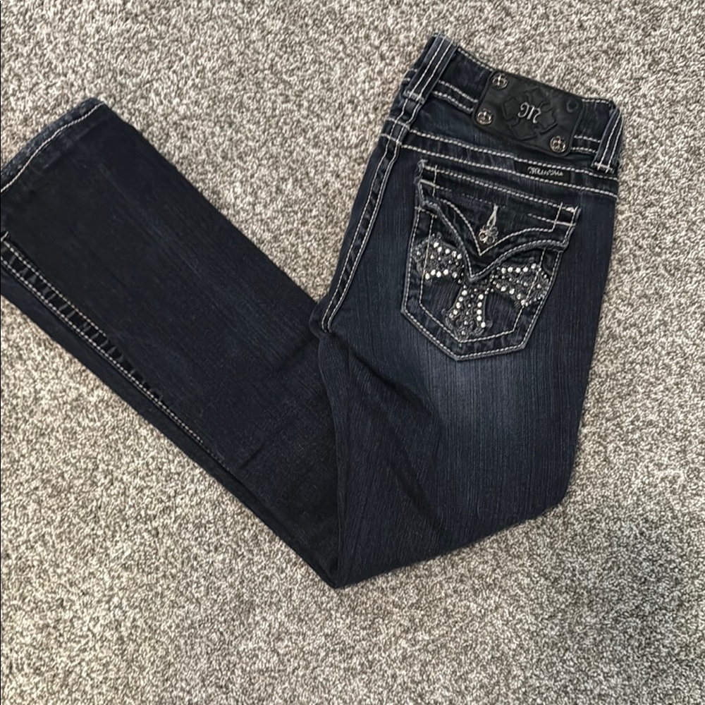 Miss Me Women's black stone wash skinny Jeans with Embellished Pockets Size 25
